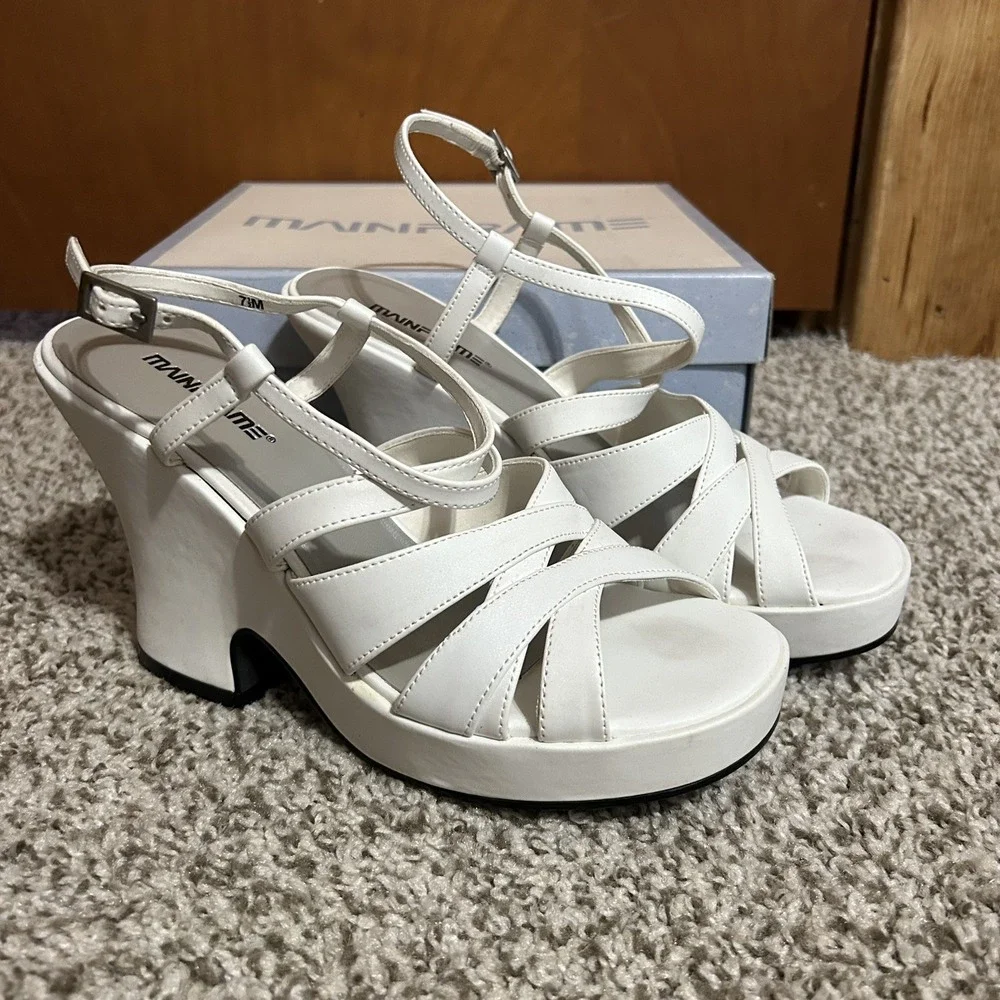 Y2K Mainframe Lauren Platform‎ Heel Sandals Womens 7.5 White